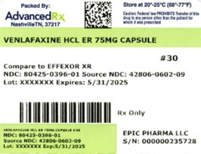 Venlafaxine 75mg #30 (Venlafaxine HCl Er 75mg 80425 0396 01)